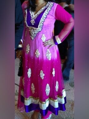 Vibrant Pink & Purple Embellished Anarkali Gown